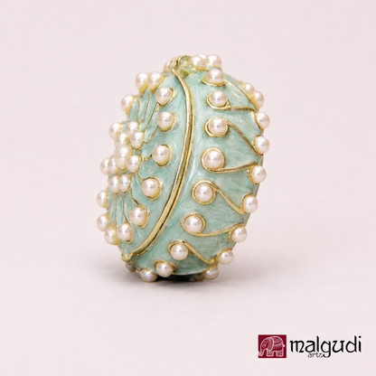 Light Green Enamel Trinket Box, Jewellery Organizer by MalgudiArts (view 4)