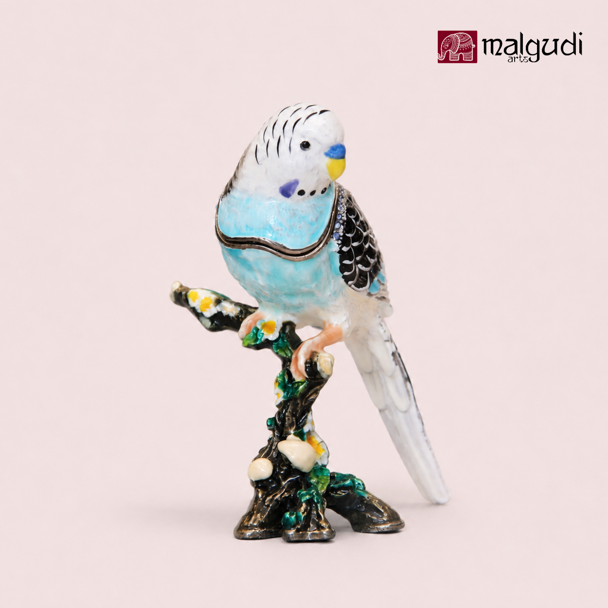 Enamel cyan sparrow trinket box, jewelery organizer gift