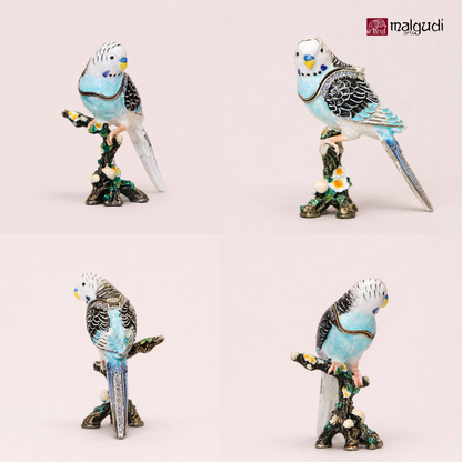 Enamel cyan sparrow trinket box, jewelery organizer gift
