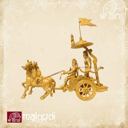 Krishnarjuna chariot scene from Mahabharata, brass