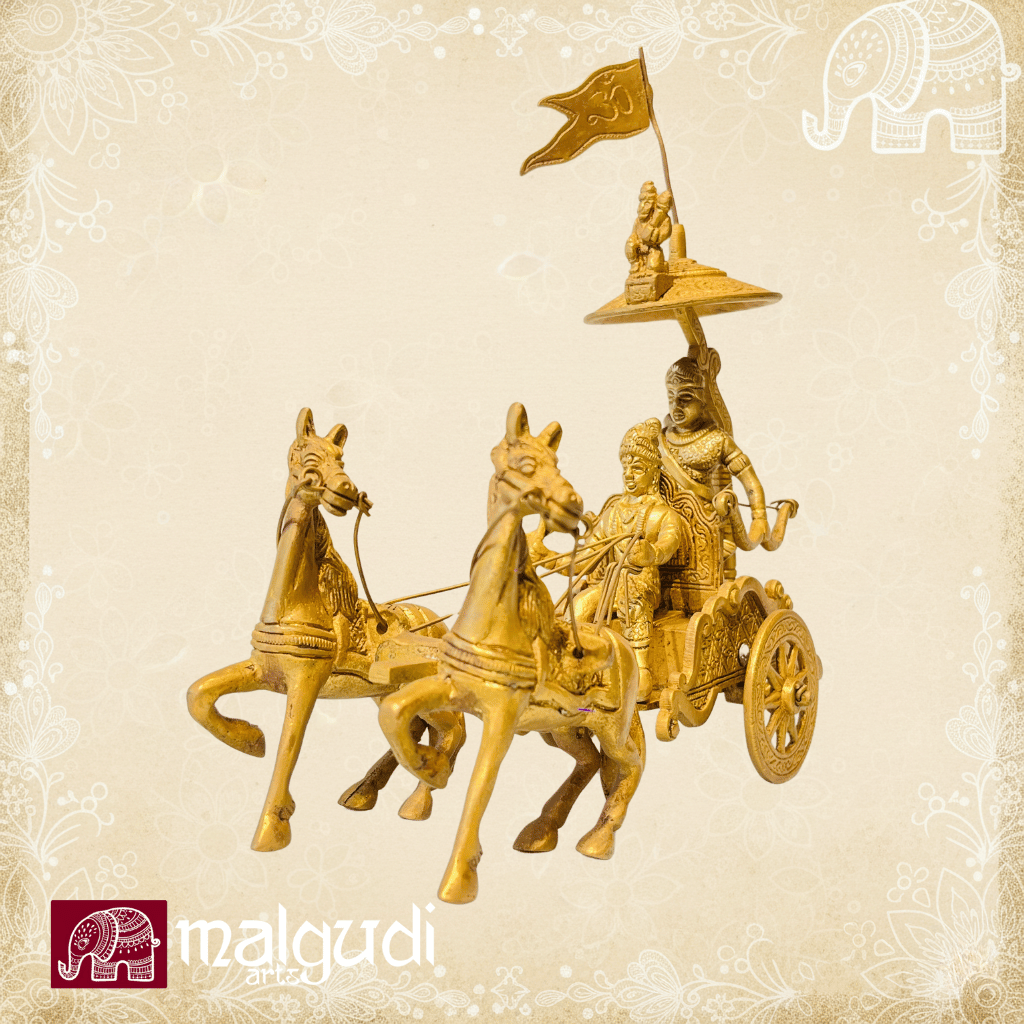 Krishnarjuna chariot scene from Mahabharata, brass