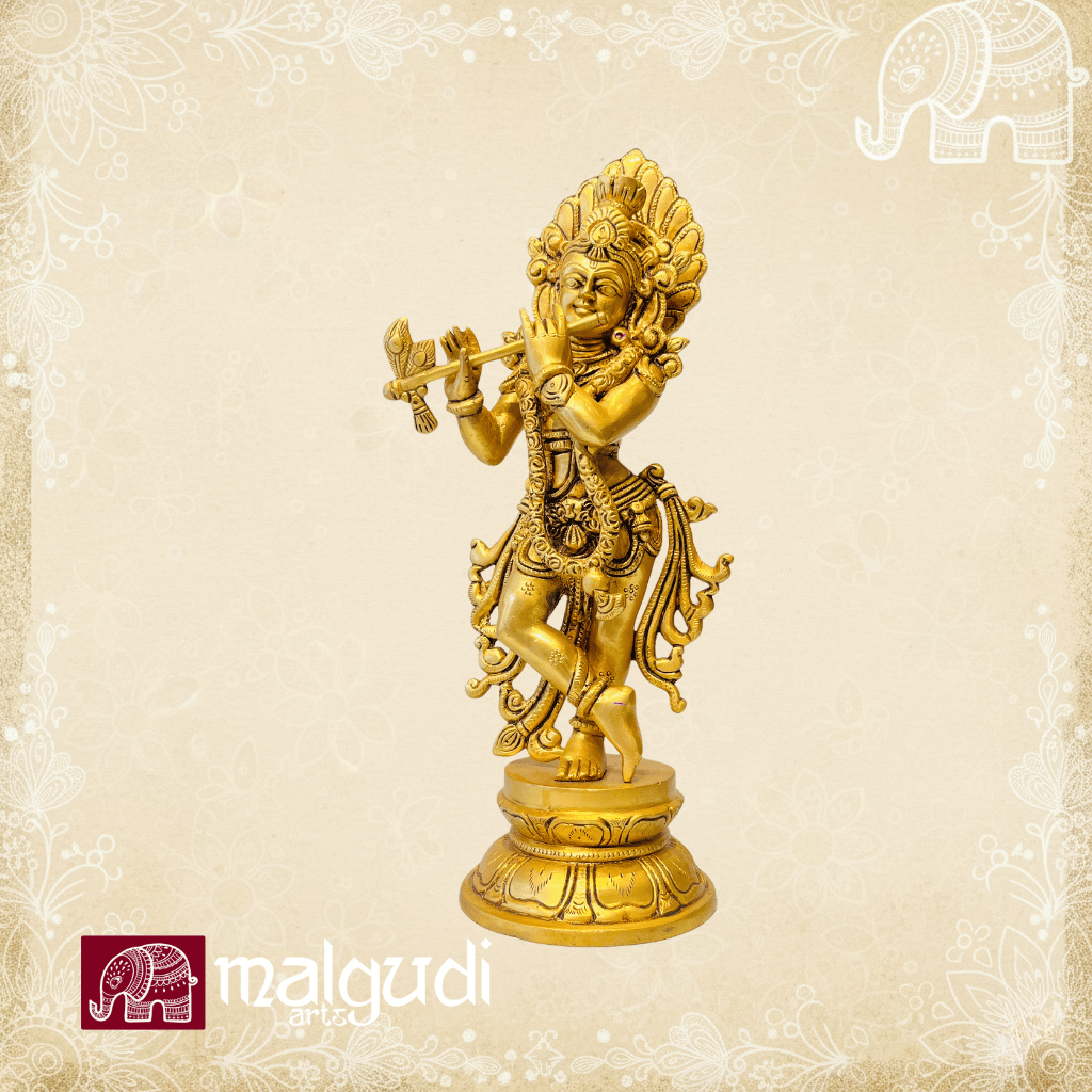 Lord Krishna Brass Statue with Flute by MalgudiArts (view 3)