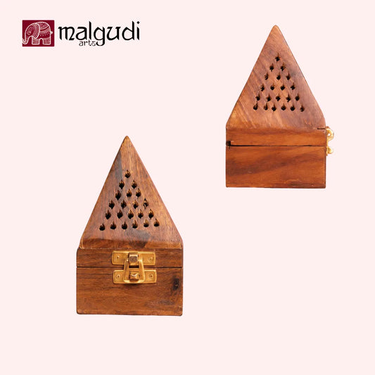 Triangle shaped Wooden Jewelry Box with Brass Latch | Small Storage Organizer