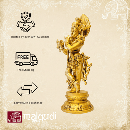 Lord Krishna Brass Statue with Flute by MalgudiArts (view 2)
