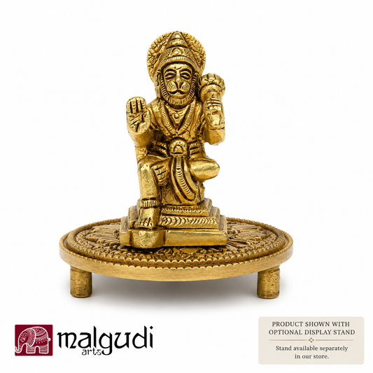 Sitting Hanuman Brass Idol for Pooja and Home Décor by MalgudiArts (view 2)