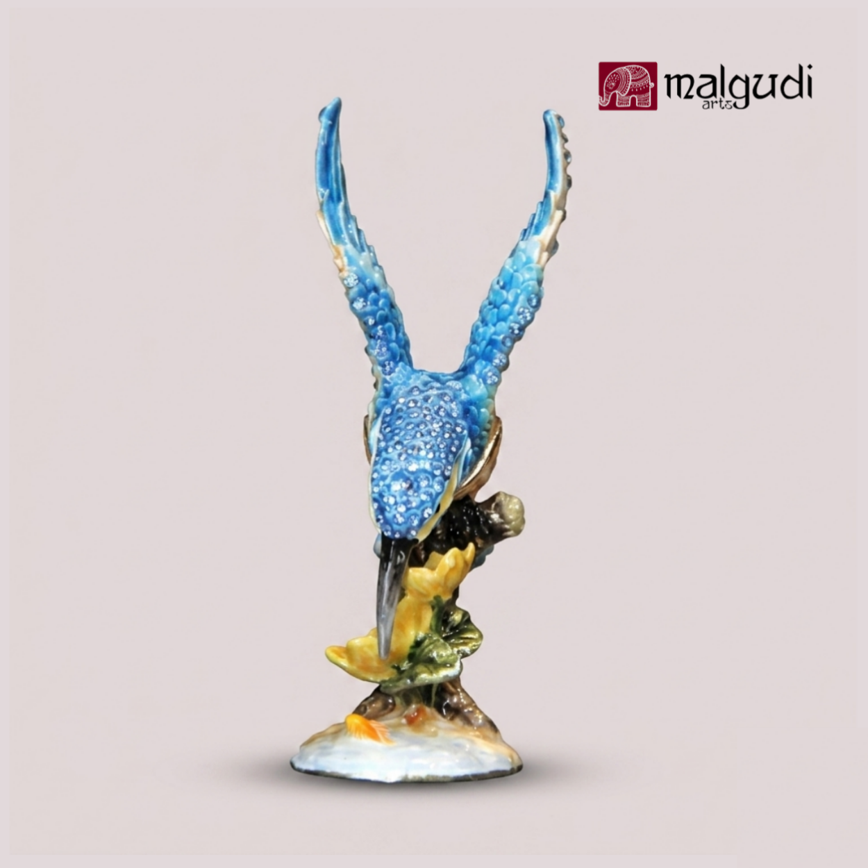 Hand painted enamel Kingfisher trinket box, blue color