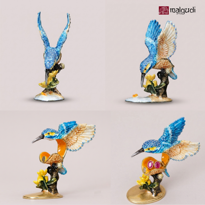 Hand painted enamel Kingfisher trinket box, blue color