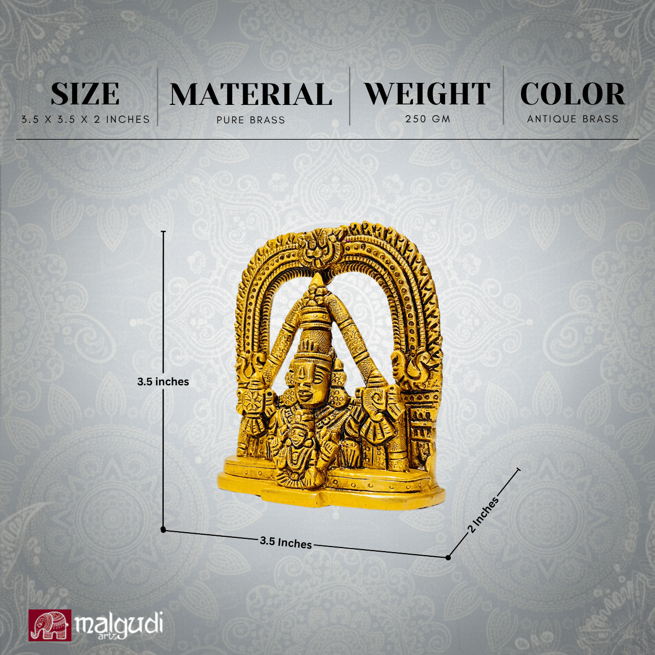 Lord Balaji Venkateswara Statue, 100% Bronze by MalgudiArts (view 2)