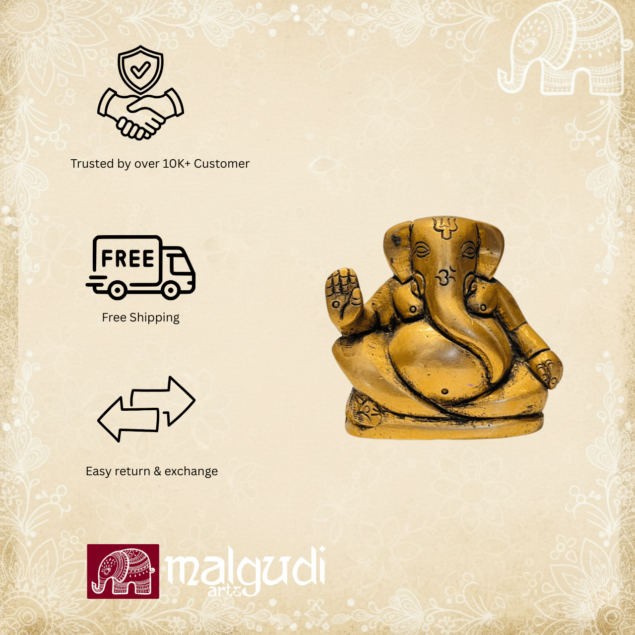 Ganesha in Aashirwad Blessing Pose, 100% Brass by MalgudiArts (view 2)