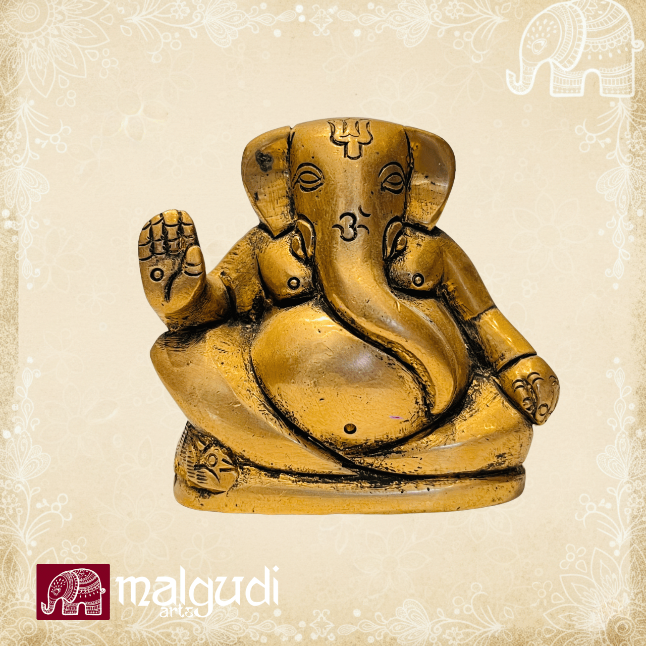 Ganesha in Aashirwad Blessing Pose, 100% Brass by MalgudiArts (view 3)