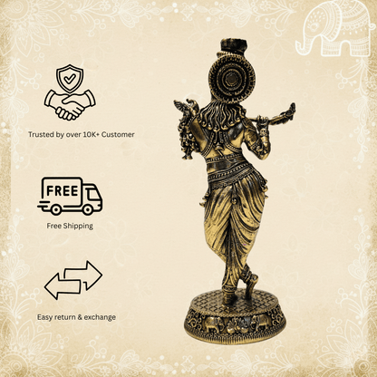 Fine Krishna Brass Statue, Artistic Style by MalgudiArts (view 3)