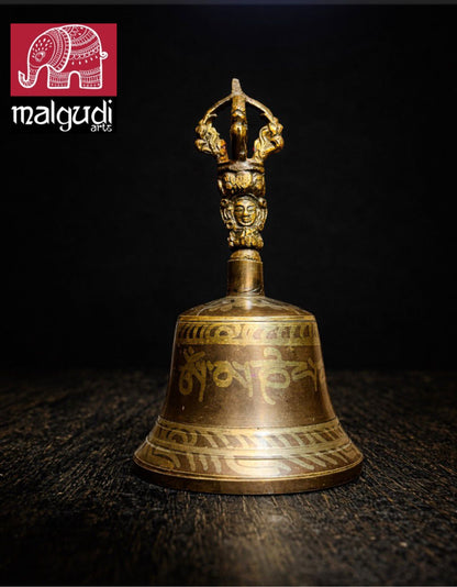 Tibetan Buddhist Bronze Bell & Vajra (Dorje) – Handmade Antique Ritual Set | MalgudiArts