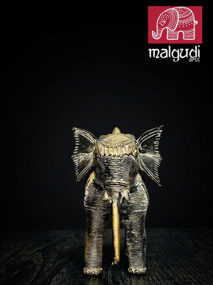 Handmade Dhokra Art Brass Elephant in Black