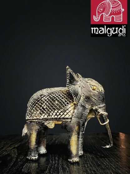 Handmade Dhokra Art Brass Elephant in Black